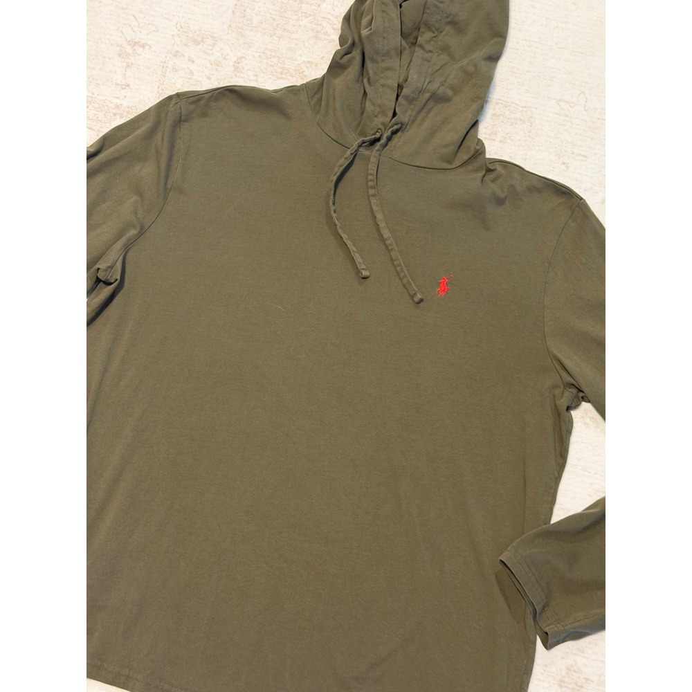 Polo Ralph Lauren Mens XL Hoodie Long Sleeve T-Shirt Olive Green Red Pony Cotton - Picture 2 of 7